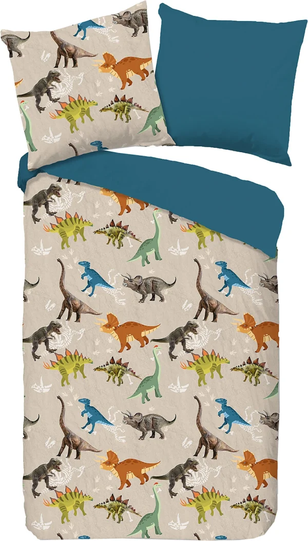GOOD MORNING Kinder-Wendebettwäsche Dino, Renforcé, 135 X 200 Cm, Mit Reißverschluss 1