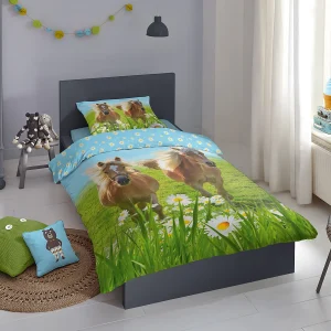 GOOD MORNING Kinder-Wendebettwäsche Horses, Baumwolle, Blau/grün, 135 X 200 + 80 X 80 Cm 8