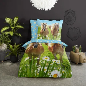GOOD MORNING Kinder-Wendebettwäsche Horses, Baumwolle, Blau/grün, 135 X 200 + 80 X 80 Cm 10