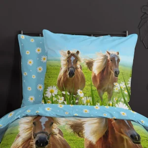 GOOD MORNING Kinder-Wendebettwäsche Horses, Baumwolle, Blau/grün, 135 X 200 + 80 X 80 Cm 12