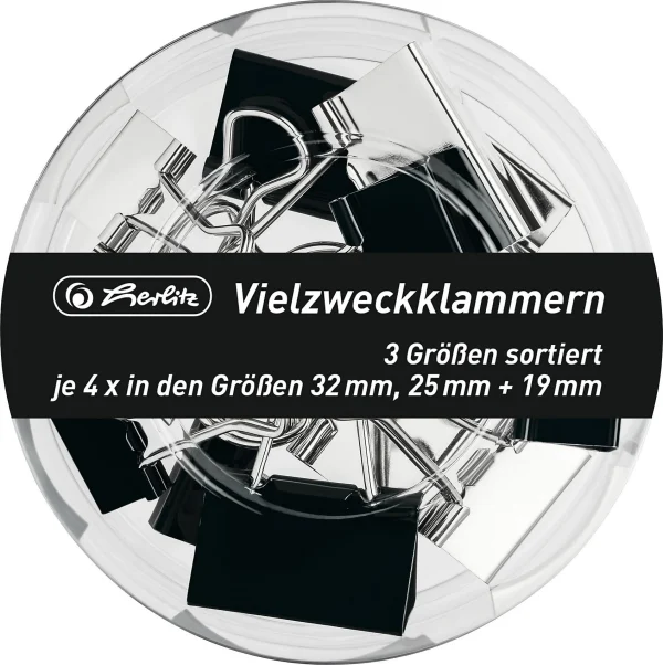 Herlitz Vielzweckklammern Just Black In 3 Größen, 12 Stück 3