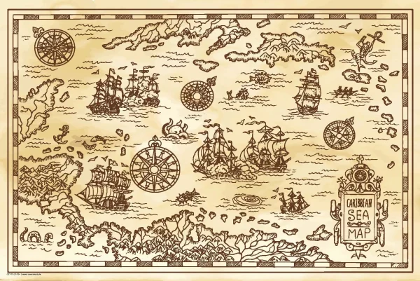 Tischsetmacher.de Schreibtischunterlage „Meereskarten Muster“ In Braun (L)60 X (B)40 3